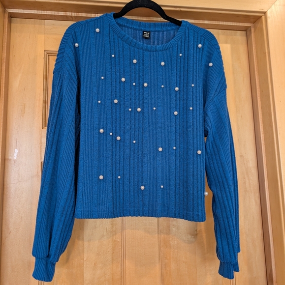 SHEIN Sweaters - SHEIN Blue Sweater with Pearl Details